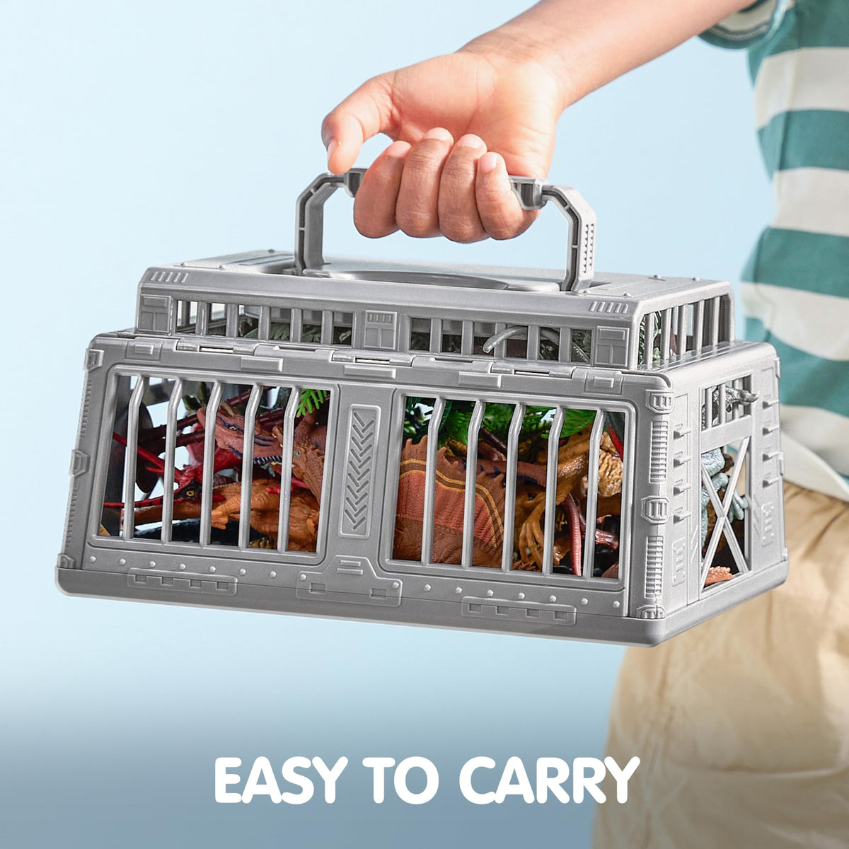 Play-Act 17 PCS Realistic Dinosaur Figures with Play Mat & Storage Cage