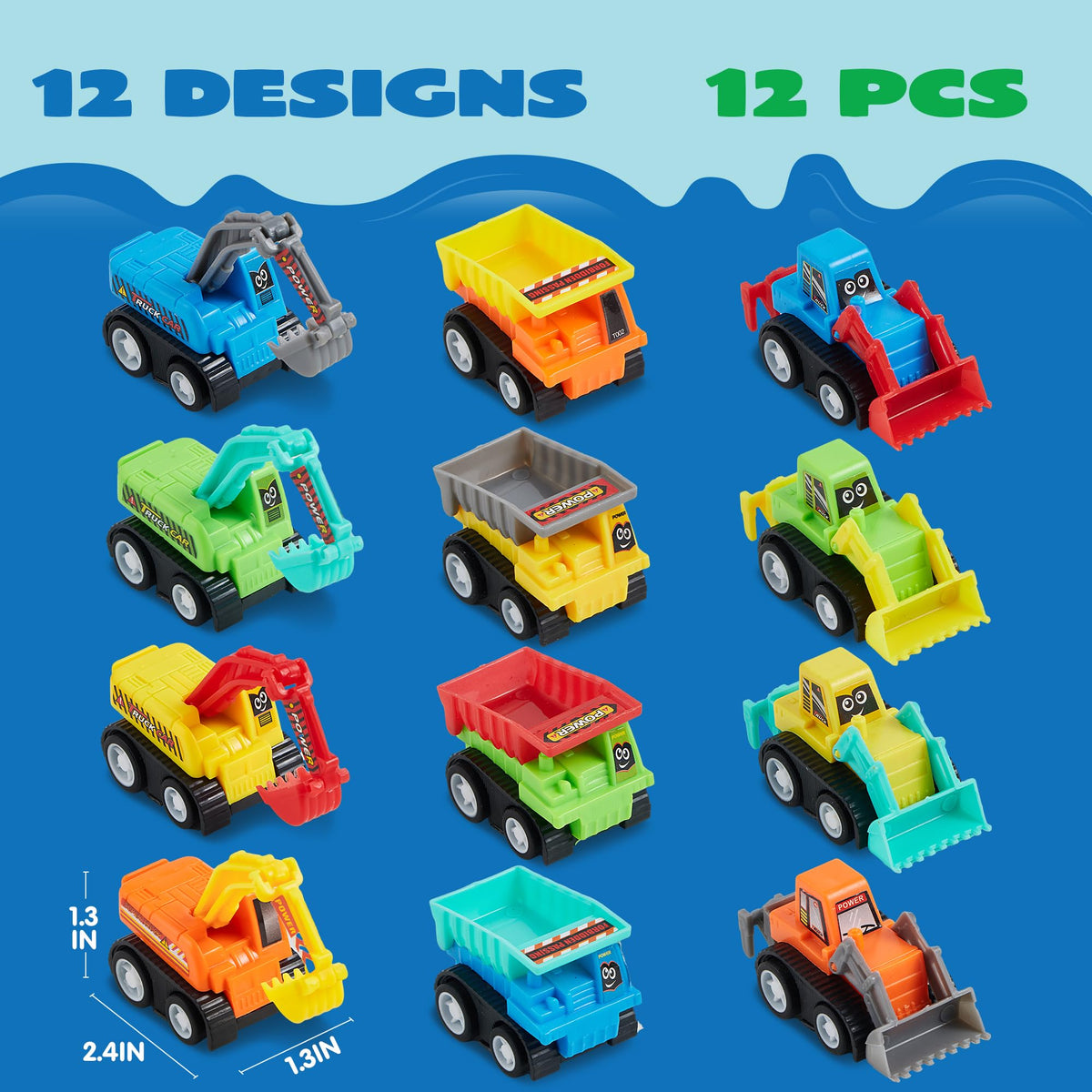 VROOMIX 12-Piece Mini Construction Vehicle Toy Set for Kids