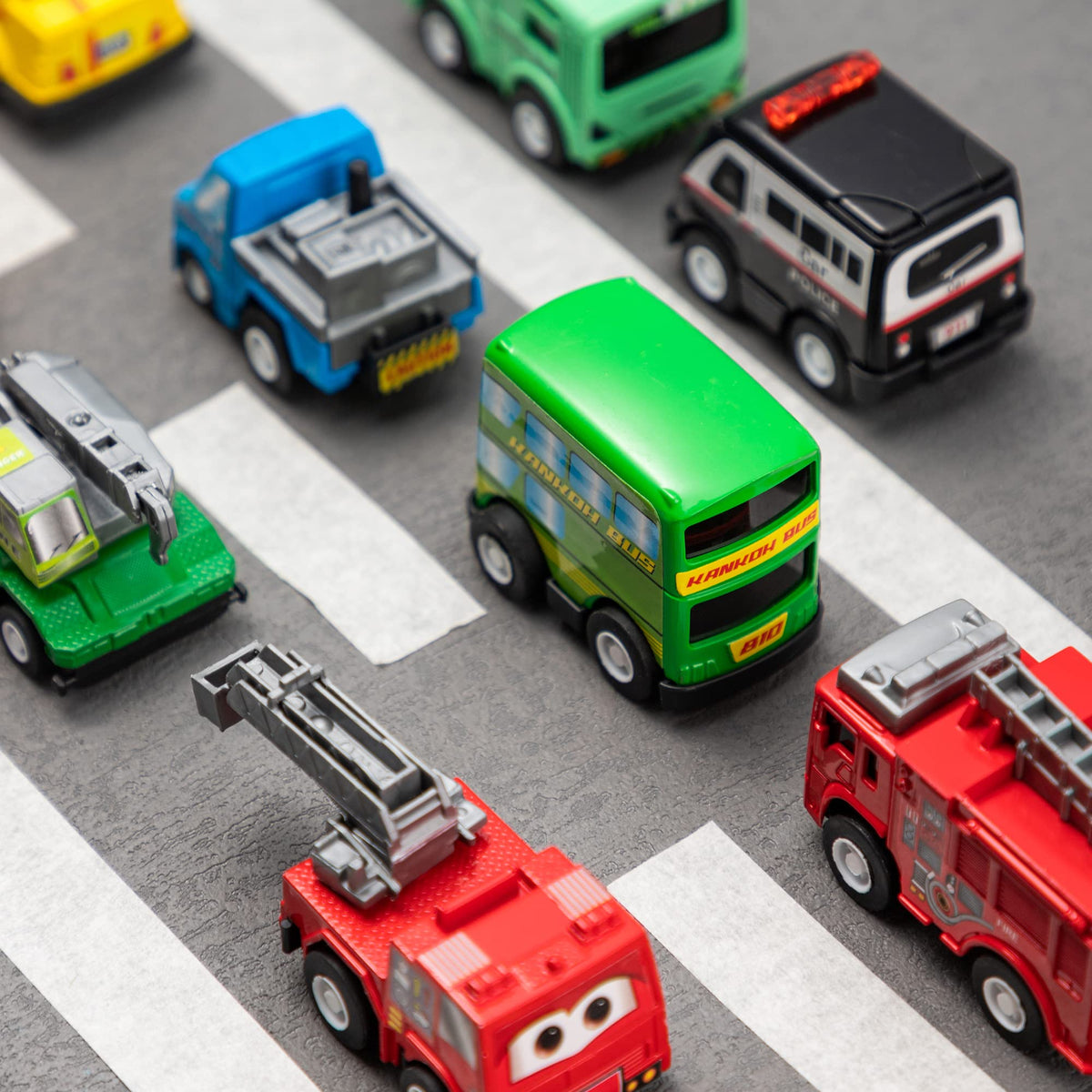VROOMIX 18-Piece Pull-Back City Cars & Trucks Toy Vehicle Set for Kids