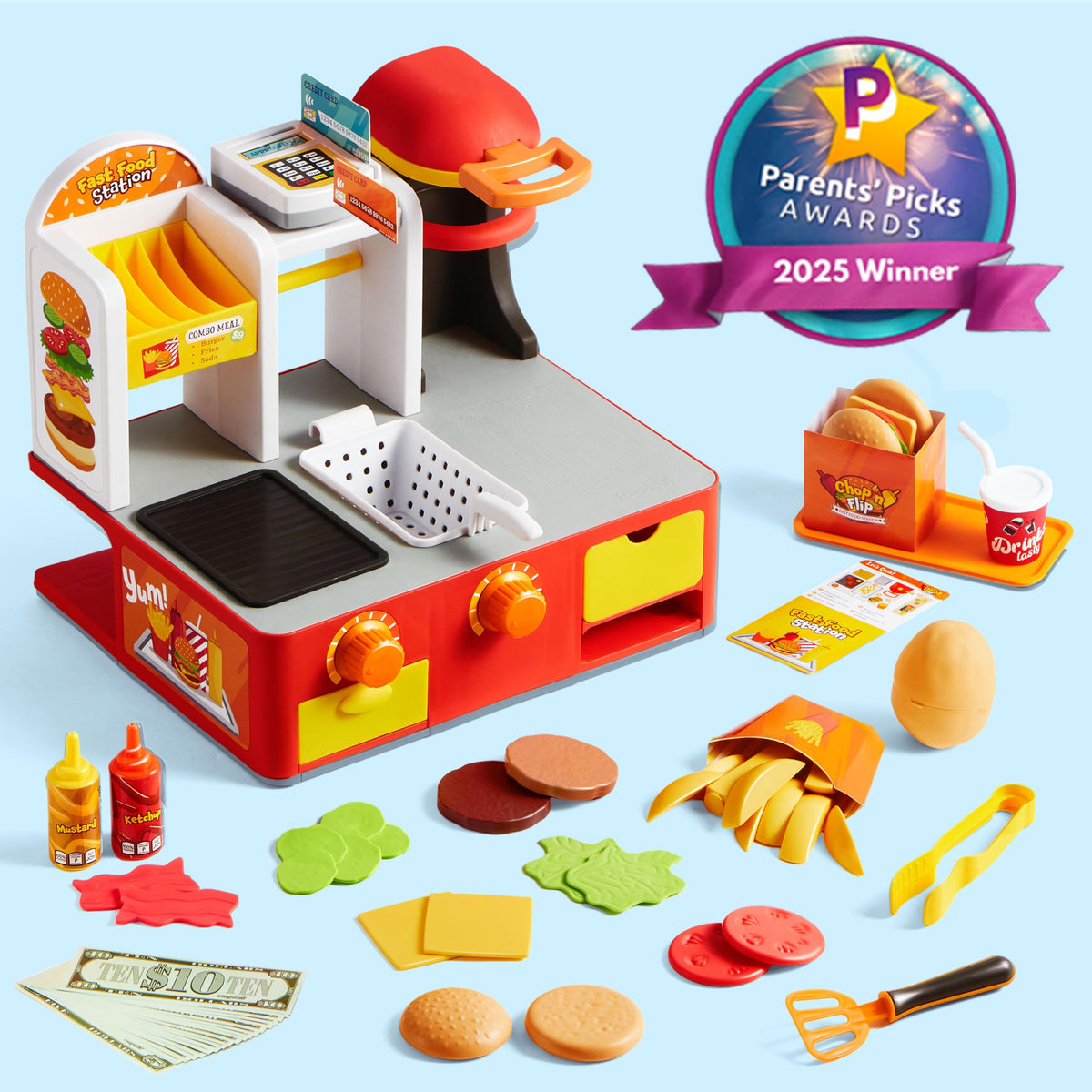 Play-Act 40+ PCS Restaurant Play Food Set - Fast Food Playset with Lights