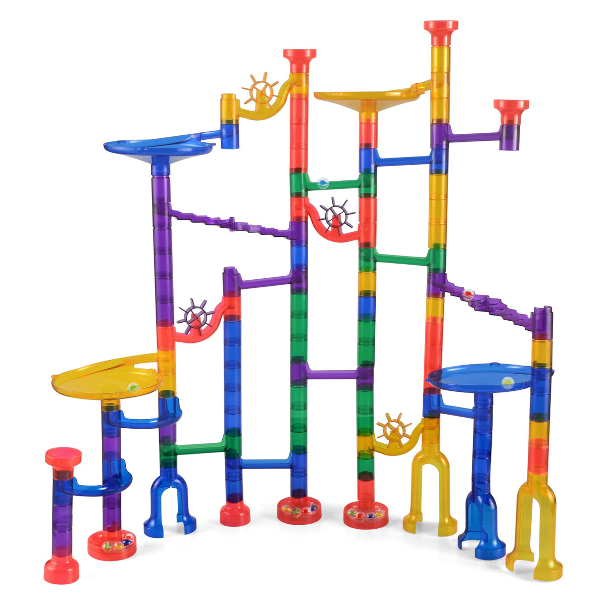 Play-Act 150 PCS Glow Marble Run - STEM Building Blocks Toy with Glass Marbles